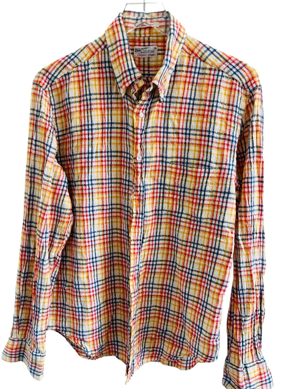 GANT Men Yellow Linen Crepes Check Long Sleeves Shirt